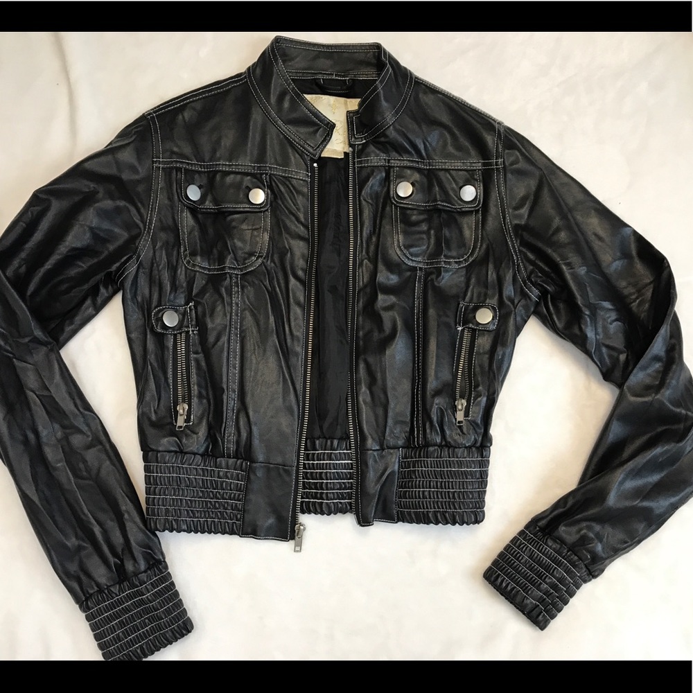Black leather moto jacket